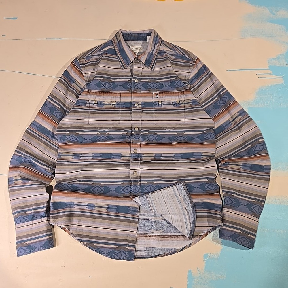 Stetson‎ L Western Snap Shirt Aztec Stripe Multicolor Long Sleeve Button Cotton